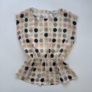 XXI Blouse Womens M Multicolor Polka Dot Chiffon Scoop Neck Elastic Waist Top